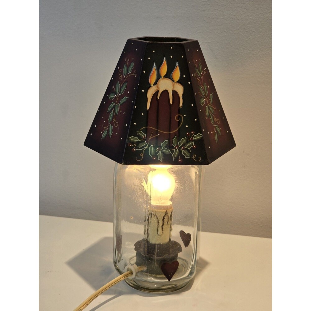 Crazy Mountain Holiday Accent Lamp Christmas Candle Holly Rustic Primitive Decor